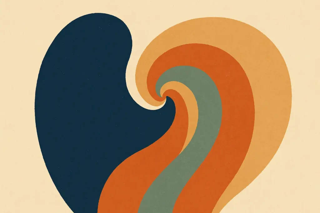 An illustration of two abstract shapes blending together in colorful swirls, representing the joining of lives.